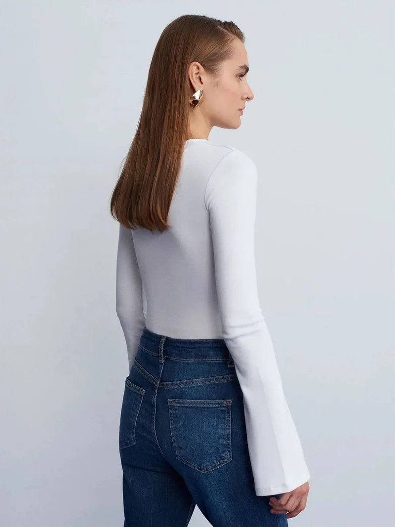 ديلفين DILVIN Slim Fit Long Sleeve Crew Neck Blouse