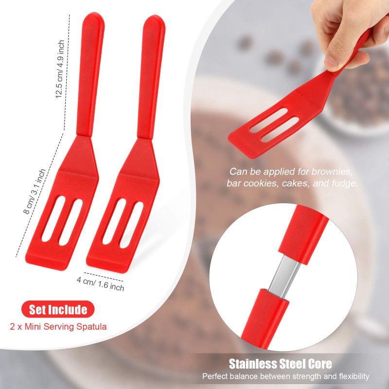 Patelai Mini Brownie Serving Spatula Flexible Nonstick Silicone Serve Turner Heat-Resistant Cookie Spatula Slotted Spatula for Flip Egg in Small Frying Pan Cookie Batter Lemon Square (Red  2)  - Image 3