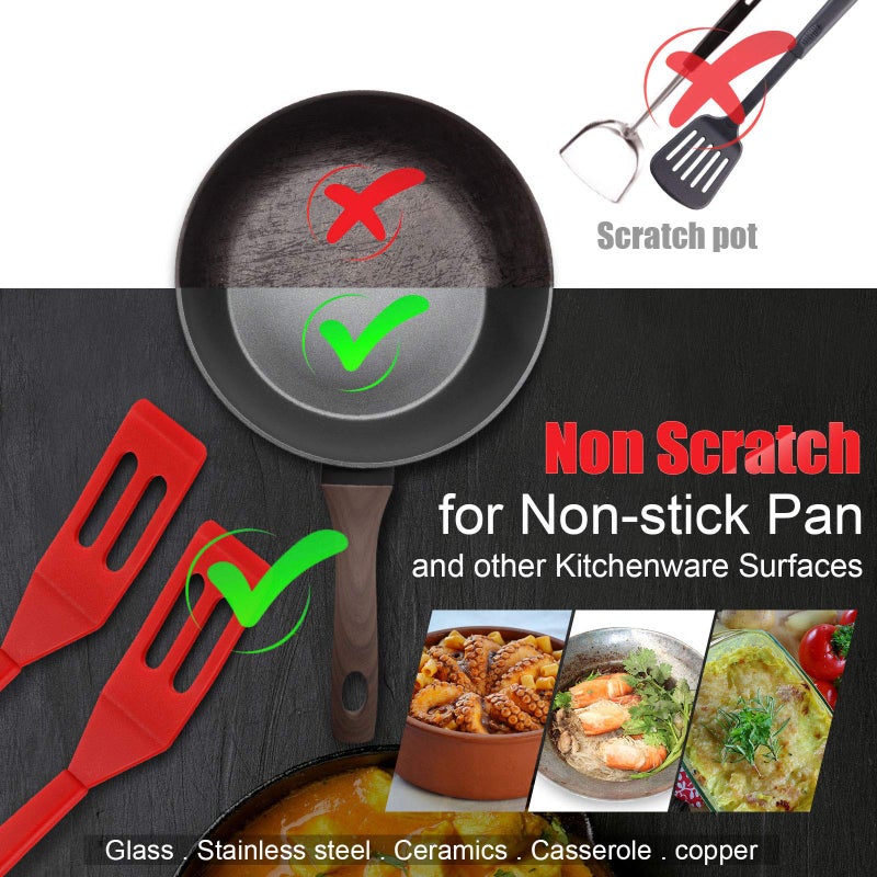 Patelai Mini Brownie Serving Spatula Flexible Nonstick Silicone Serve Turner Heat-Resistant Cookie Spatula Slotted Spatula for Flip Egg in Small Frying Pan Cookie Batter Lemon Square (Red  2)  - Image 5