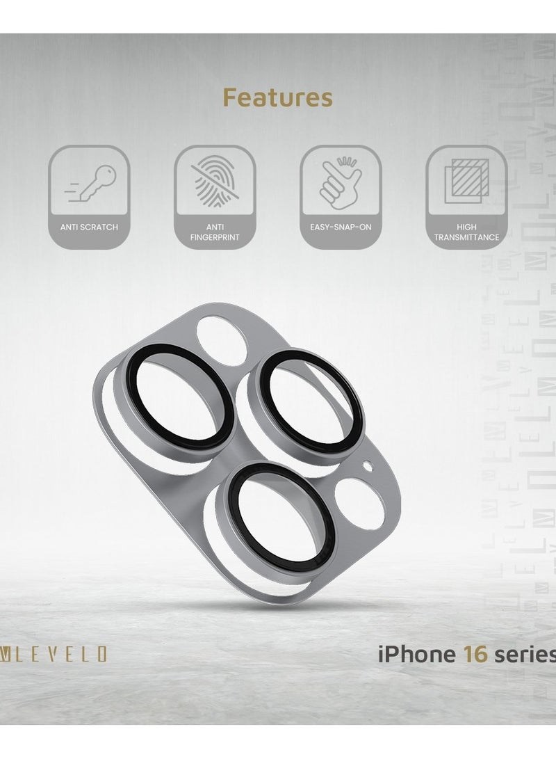 LEVELO iPhone 16 Pro/Pro Max Trio Pro Camera Lens Protector / Crystal Clear Glass with Aluminum alloy Frame Camera Lens Cover / Lensless Feel / Easy Snap On / Anti Scratch Camera Protector - White - Image 2