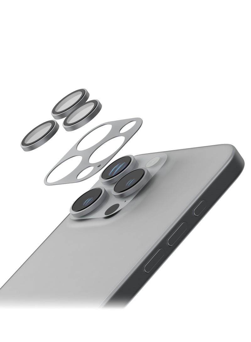 LEVELO iPhone 16 Pro/Pro Max Trio Pro Camera Lens Protector / Crystal Clear Glass with Aluminum alloy Frame Camera Lens Cover / Lensless Feel / Easy Snap On / Anti Scratch Camera Protector - White - Image 5