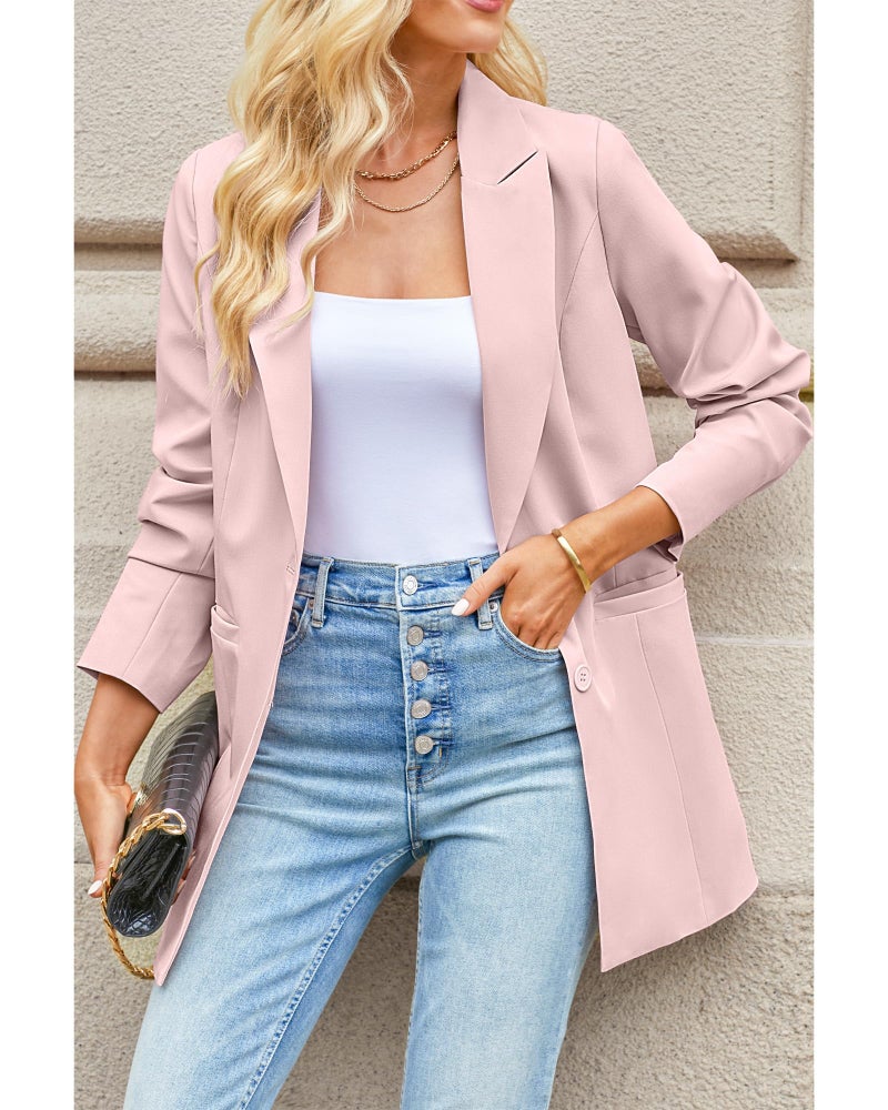 Luvamia Blazers for Women - Business Casual Long Blazer Jackets with Lapel Pockets - Dressy Work Professional Office Outfits - Peach Blush Size 12 Size 14 - Image 2