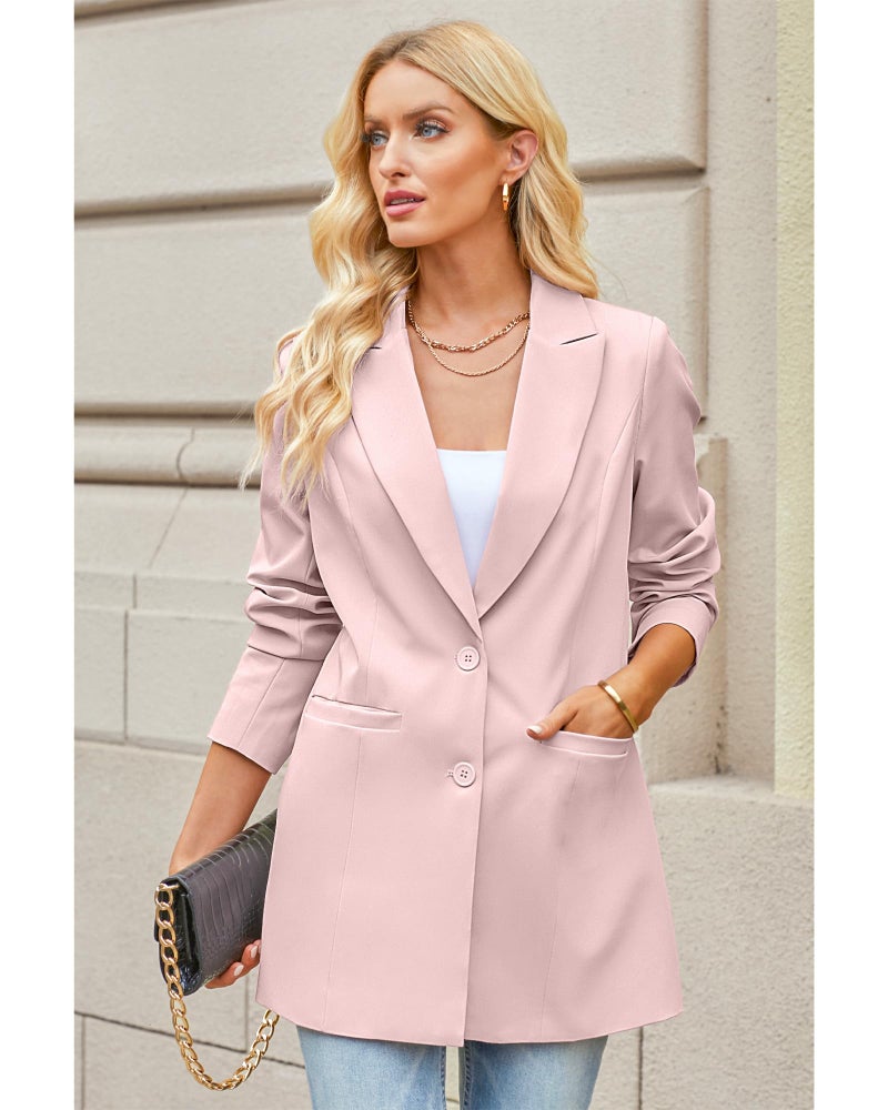 Luvamia Blazers for Women - Business Casual Long Blazer Jackets with Lapel Pockets - Dressy Work Professional Office Outfits - Peach Blush Size 12 Size 14 - Image 3