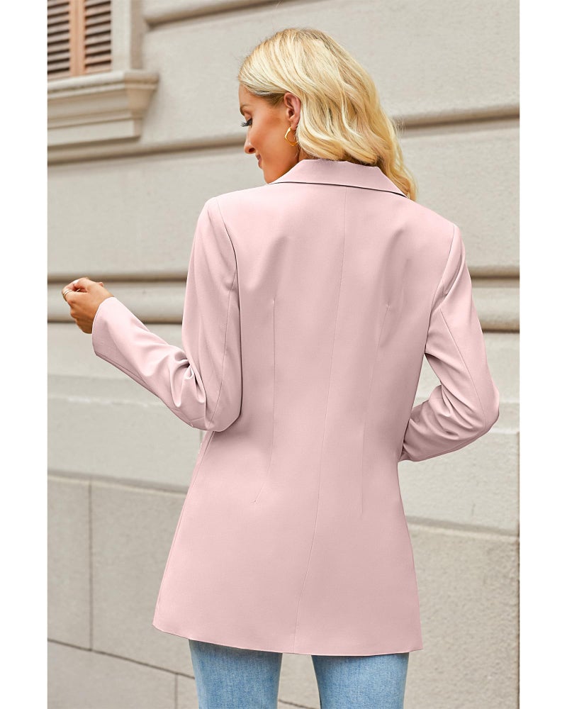 Luvamia Blazers for Women - Business Casual Long Blazer Jackets with Lapel Pockets - Dressy Work Professional Office Outfits - Peach Blush Size 12 Size 14 - Image 4