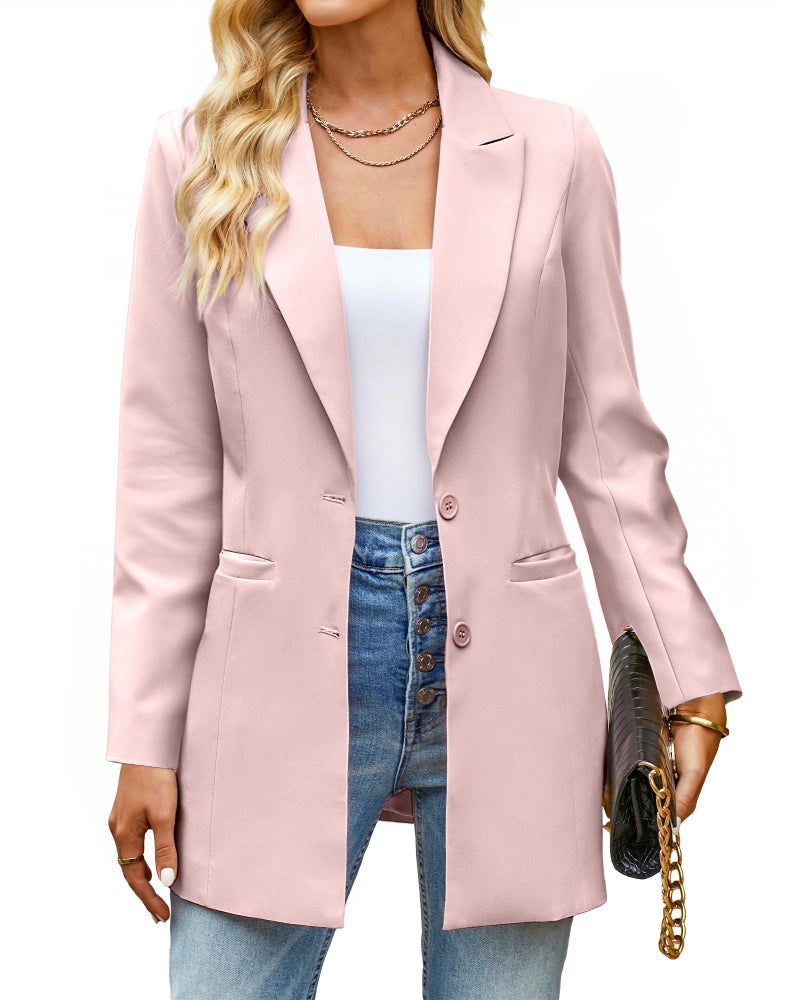 Luvamia Blazers for Women - Business Casual Long Blazer Jackets with Lapel Pockets - Dressy Work Professional Office Outfits - Peach Blush Size 12 Size 14 - Image 1