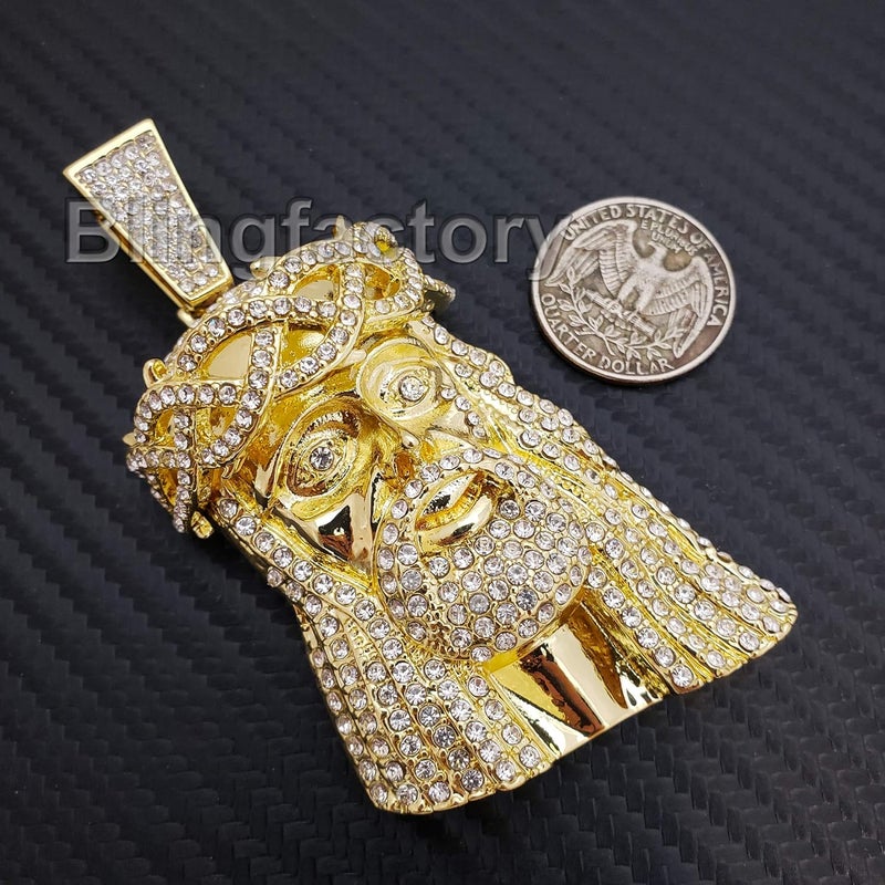 BLINGFACTORY Hip Hop Iced Lab Diamond Gold plated Large Jesus Head Pendant - Image 2