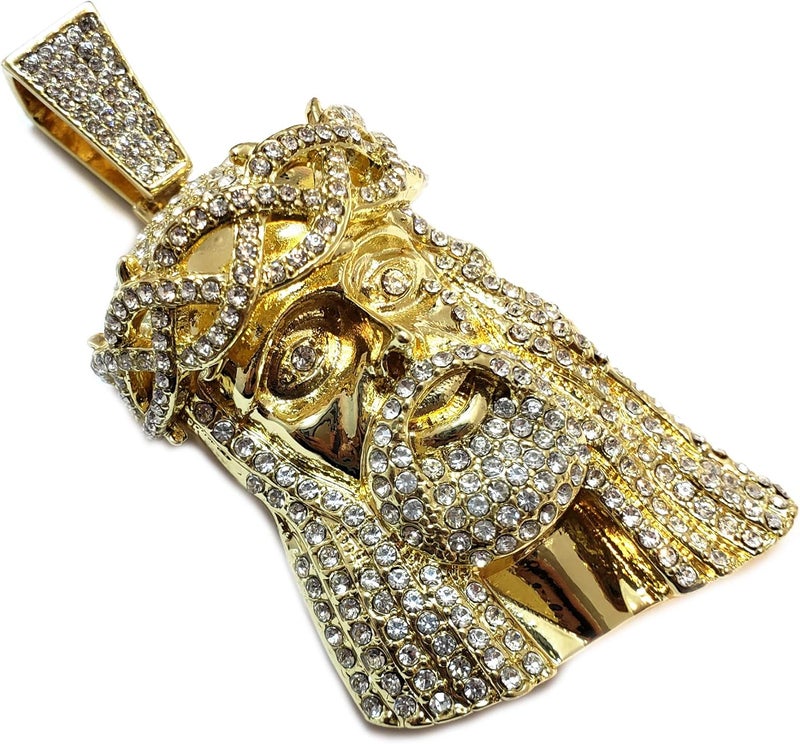 BLINGFACTORY Hip Hop Iced Lab Diamond Gold plated Large Jesus Head Pendant - Image 1
