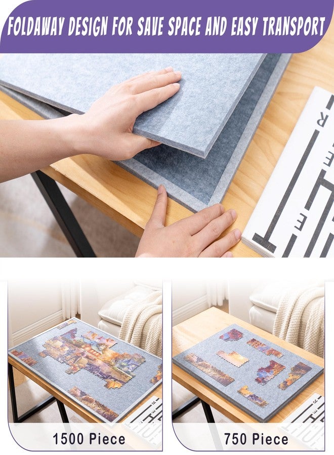 Tektalk Foldable Jigsaw Puzzle Board with 4 Angle Adjustable Bracket/Stand, Lightweight Portable Puzzle Mat Plateau with Wooden Easel, Foldaway Felt Puzzle Table, for Up to 1500 Pieces (Gray) - Image 5