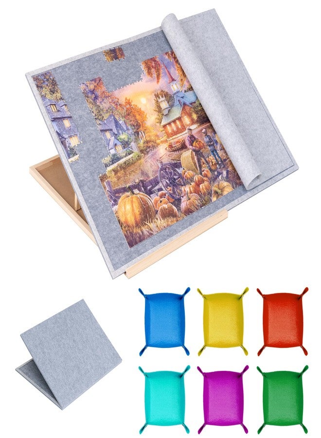 Tektalk Foldable Jigsaw Puzzle Board with 4 Angle Adjustable Bracket/Stand, Lightweight Portable Puzzle Mat Plateau with Wooden Easel, Foldaway Felt Puzzle Table, for Up to 1500 Pieces (Gray) - Image 1