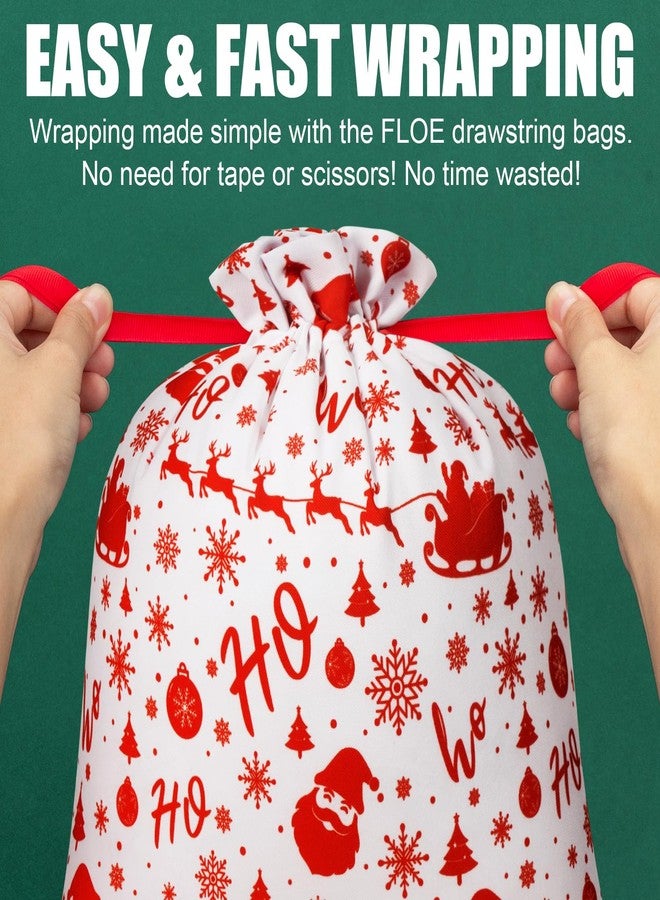 FLOE 12PCS Christmas Gift Bags Assorted Sizes Bulk, Holiday Gift Bags with Tags, Large Medium Small Xmas Gifts Bag, Fabric Christmas Wrapping Bags Drawstring Gifts Bag for Xmas Presents Party Favors Sack - Image 3