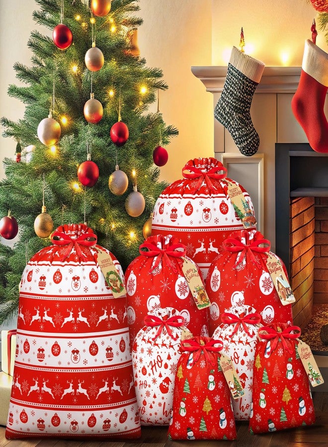 FLOE 12PCS Christmas Gift Bags Assorted Sizes Bulk, Holiday Gift Bags with Tags, Large Medium Small Xmas Gifts Bag, Fabric Christmas Wrapping Bags Drawstring Gifts Bag for Xmas Presents Party Favors Sack - Image 4