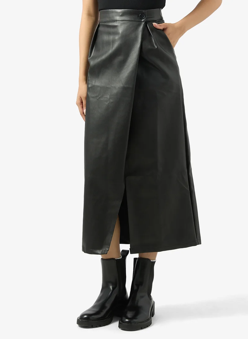 جينجر PU Leather Wrap Skirt