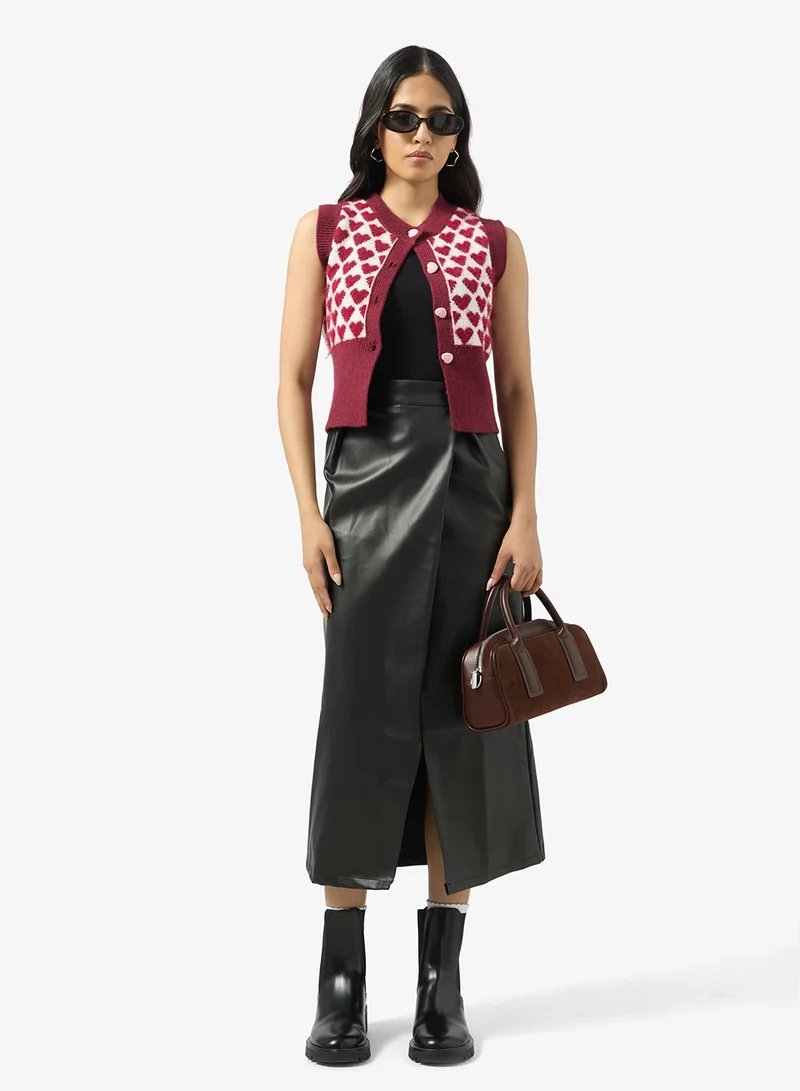جينجر PU Leather Wrap Skirt
