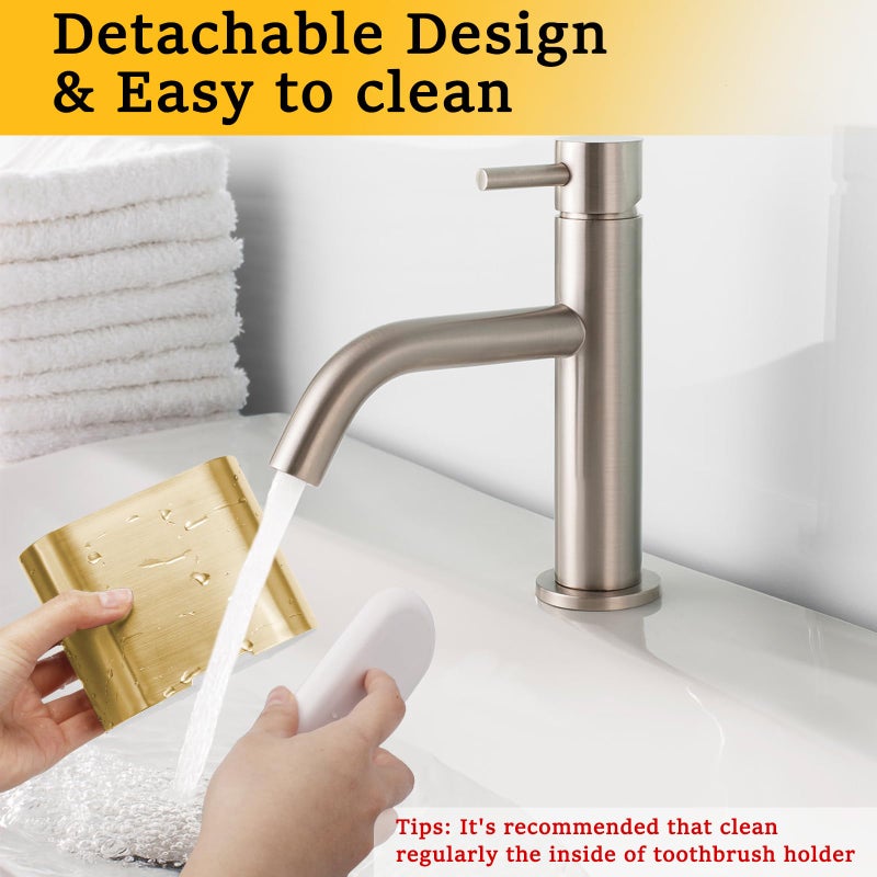 Chintu Toothbrush and Toothpaste Holder with Divider for Bathroom Countertop Organizer, Detachable for Easy Clean,Kids Electric Toothbrush Holders Storage Caddy for Family (Gold) - Image 3