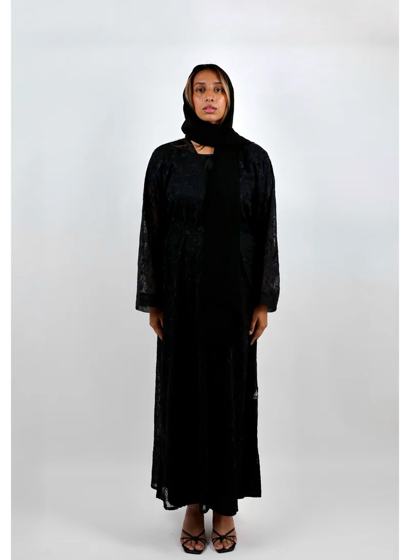 JAMEELA  Black Abaya with Floral Threaded Embroidery for Women | Best Price UAE