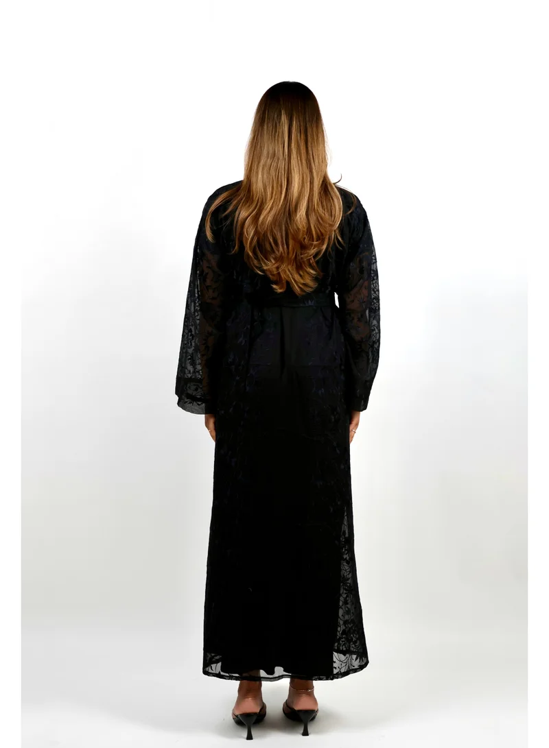 JAMEELA  Black Abaya with Floral Threaded Embroidery for Women | Best Price UAE