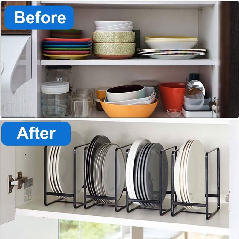 Aputue Dish Plate Organizer, 2-Pack Metal Storage Rack with Non-Slip Design, Dish Drying Rack Holder for Cabinet Counter Cupboard Organization and Space Saving - Image 2