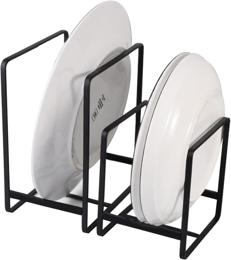 Aputue Dish Plate Organizer, 2-Pack Metal Storage Rack with Non-Slip Design, Dish Drying Rack Holder for Cabinet Counter Cupboard Organization and Space Saving - Image 1