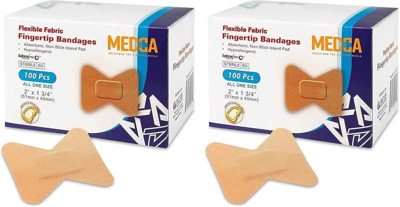 MEDca Flexible Fabric Bandages - Flex Fabric Adhesive Bandages Finger-Tip Bandages for Finger Care and to Protect Wounds from Infection - (200 Count)