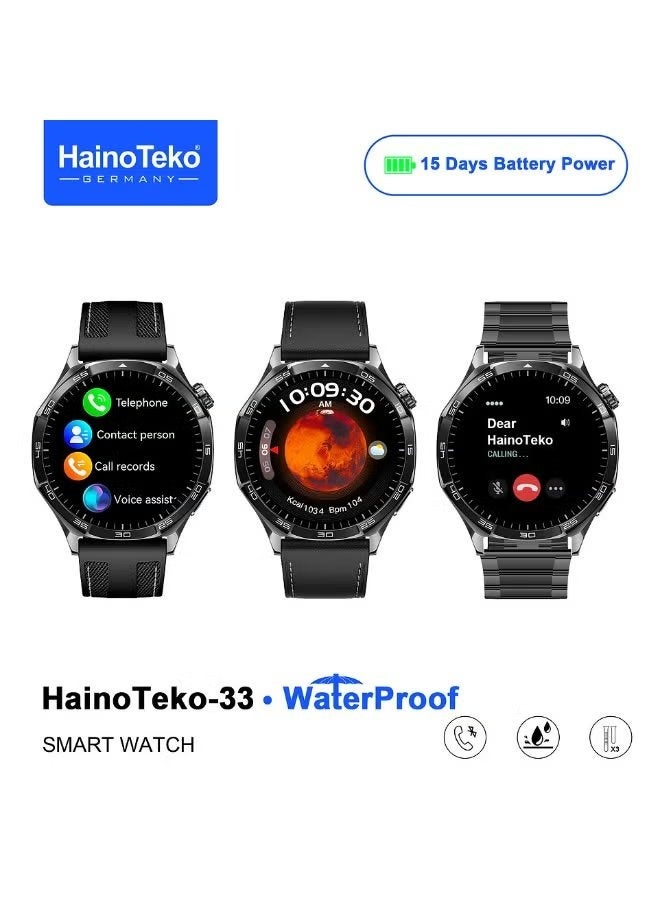 Waterproof Smart Watch for Men with AMOLED Display, Bluetooth Calling, 15 Days Battery Life & 3 Pair Straps | Fitness Tracker, Heart Rate & Sleep Monitor | Stylish Black Design, iOS & Android Compatible