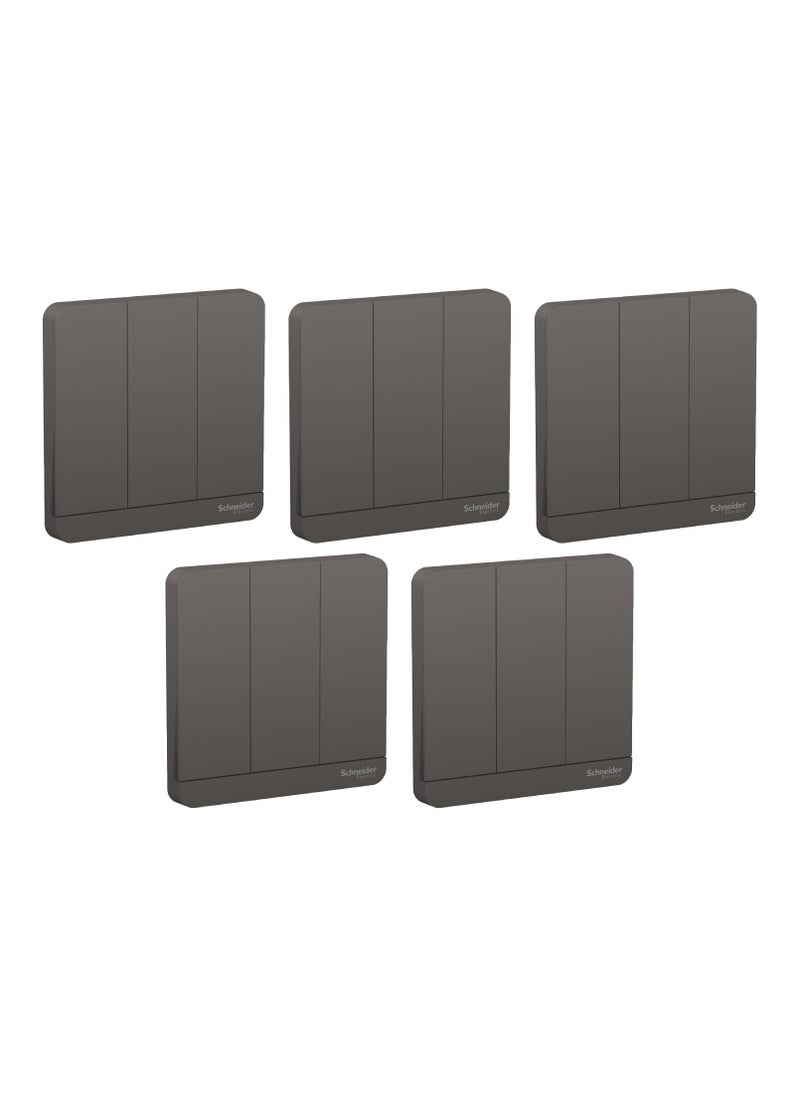 Schneider Electric Schneider Avataron Three Gang One Way Switch 16Amps 250V - Dark Grey E8333L1_Dg - Pack of 5 