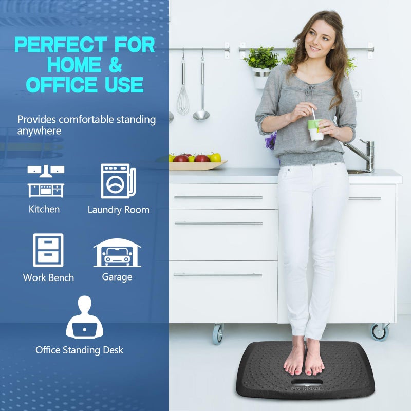 Ergohead Anti Fatigue Kitchen Floor Mat Comfort Standing Mat, Portable Office Standing Desk Mat, Multi-Purpose Kitchen Rug, Built-in Handle with Massage Points Comfort Floor Mat (Black, 17" x 22") - Image 5