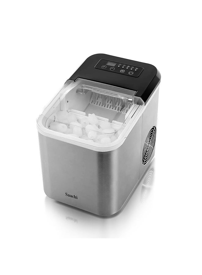 Saachi Electric Ice Maker NL-IM-451-ST, 1.6L Water Tank, 15KG Ice/24H, 9 Bullet Ice Cubes Every 6-8 Mins, Small & Large Ice Sizes, Auto Clean, Stainless Steel 1.6 L 130 W NL-IM-451-ST Silver - Image 1