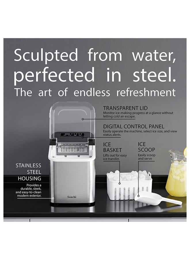 Saachi Electric Ice Maker NL-IM-451-ST, 1.6L Water Tank, 15KG Ice/24H, 9 Bullet Ice Cubes Every 6-8 Mins, Small & Large Ice Sizes, Auto Clean, Stainless Steel 1.6 L 130 W NL-IM-451-ST Silver - Image 4