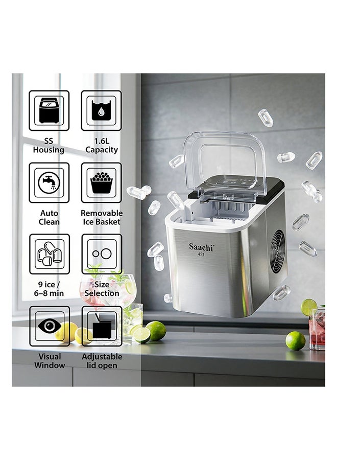 Saachi Electric Ice Maker NL-IM-451-ST, 1.6L Water Tank, 15KG Ice/24H, 9 Bullet Ice Cubes Every 6-8 Mins, Small & Large Ice Sizes, Auto Clean, Stainless Steel 1.6 L 130 W NL-IM-451-ST Silver - Image 3