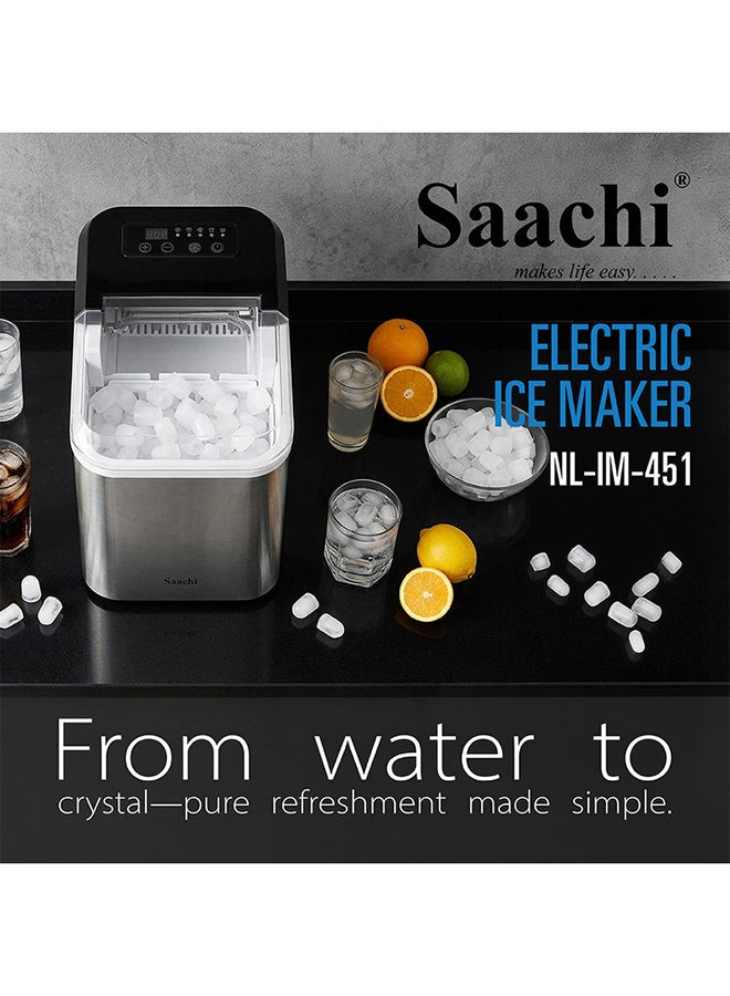 Saachi Electric Ice Maker NL-IM-451-ST, 1.6L Water Tank, 15KG Ice/24H, 9 Bullet Ice Cubes Every 6-8 Mins, Small & Large Ice Sizes, Auto Clean, Stainless Steel 1.6 L 130 W NL-IM-451-ST Silver - Image 5