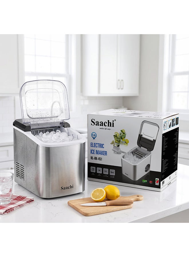 Saachi Electric Ice Maker NL-IM-451-ST, 1.6L Water Tank, 15KG Ice/24H, 9 Bullet Ice Cubes Every 6-8 Mins, Small & Large Ice Sizes, Auto Clean, Stainless Steel 1.6 L 130 W NL-IM-451-ST Silver - Image 2