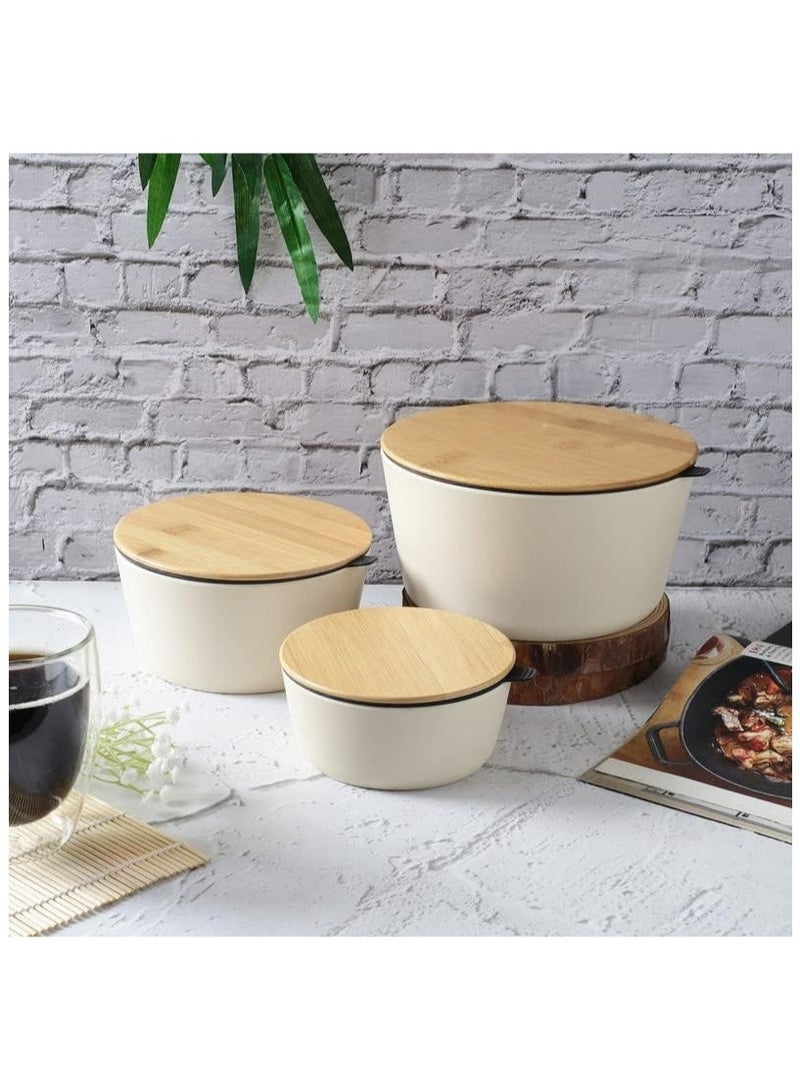 طقم أوعية تخزين محكمة الغلق من الميلامين مع أغطية، مجموعة من 3 قطع، مرق وختم خشبي، 1 × 550 مل، 1 × 1200 مل، 1 × 2200 مل، أبيض فاتح - Image 5