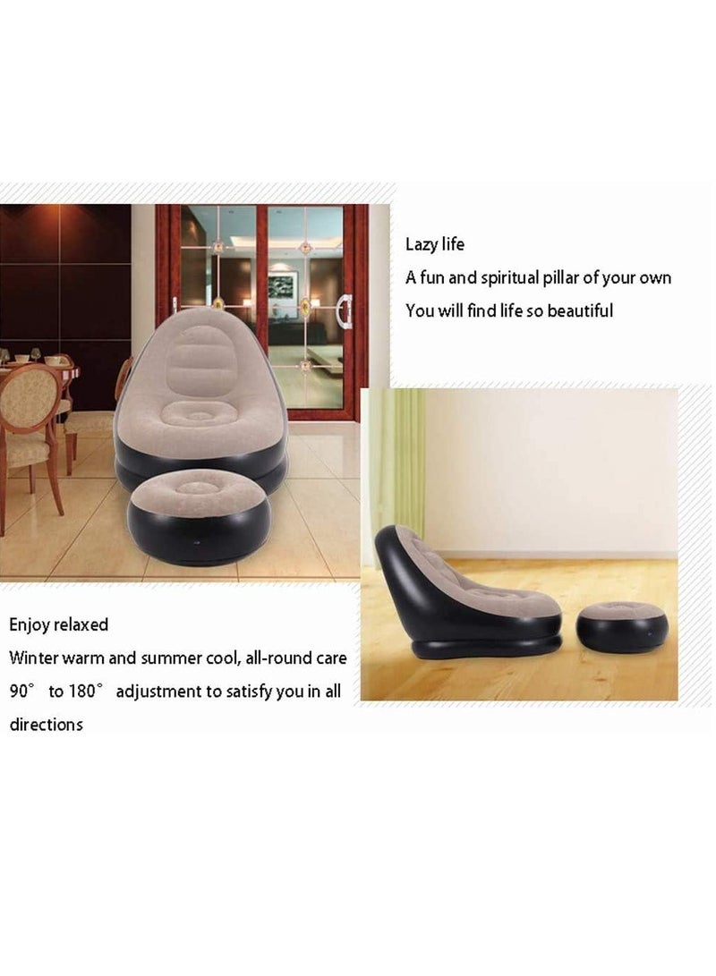 2-IN-1 Grey/Black Lounge Sofa Bed Set, Folding Portable Inflatable Lazy Flocking Recliner Chair with Footstool and Air Pump - Great for Pop Up Indoor and Outdoor Balcony, Backyard, Camping, Picnic, RV - Image 5