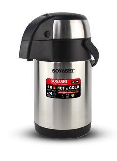 SONASHI 5L Hot & Cold Airpot Flask with High-Quality Stainless Steel Insulation | Easy to Clean Flask with Pump Lid | Hot/Cold 18 & 24 Hours Retention | Pump Flask for Cold Drinks, Tea, Coffee SVF-5000  - Image 1