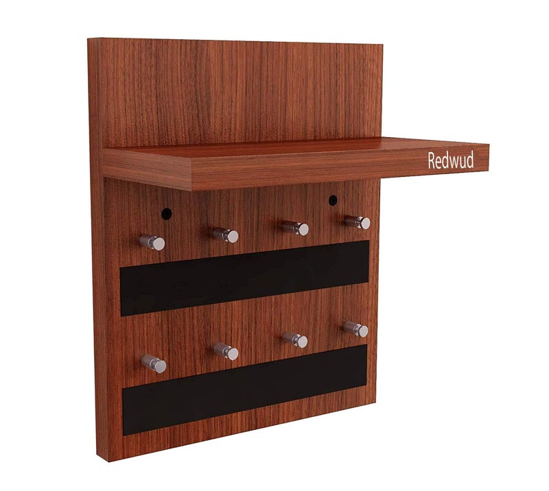 Redwud ADO Engineered Wooden Key Holder with 8 Knobs for Home | Hooks for Wall | Home Decor Itmes | Stylish Key Holder for Living Room with Shelf (Walnut) - Image 3