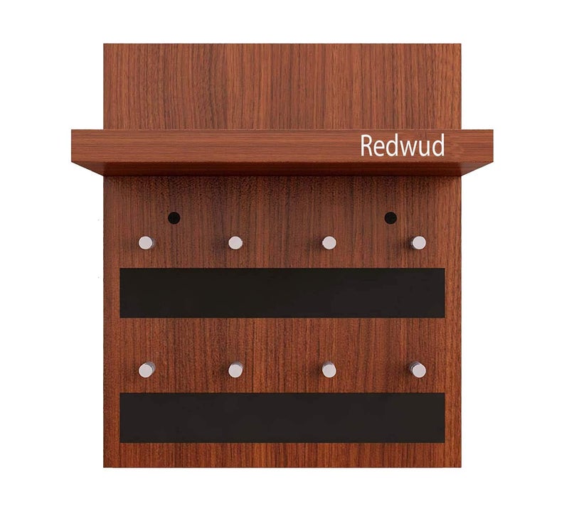 Redwud ADO Engineered Wooden Key Holder with 8 Knobs for Home | Hooks for Wall | Home Decor Itmes | Stylish Key Holder for Living Room with Shelf (Walnut) - Image 4