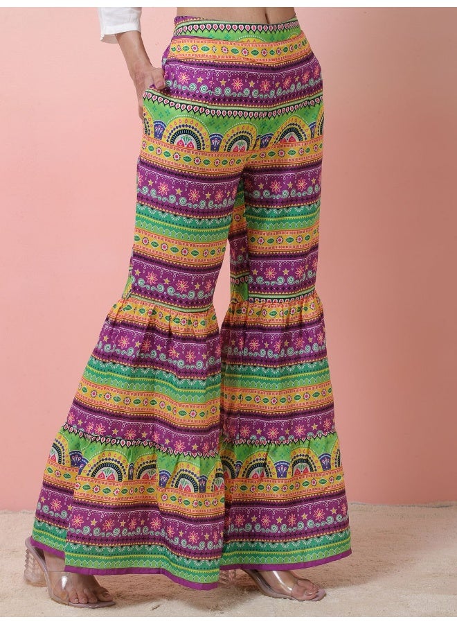 AKS White A-line Kurta with Multicolor Sharara  - Image 4