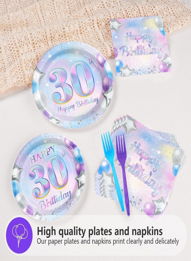 Grencian 96Pcs 30th Birthday Decorations Iridescent 30th Birthday Party Plates Disposable 350GSM Sweet 30 Years Paper Tableware Set for Women 30 Years Old Party Supplies Serves 24 - Image 5