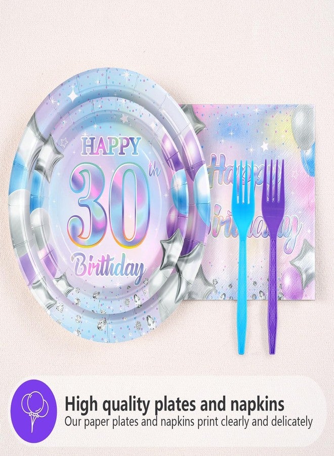 Grencian 96Pcs 30th Birthday Decorations Iridescent 30th Birthday Party Plates Disposable 350GSM Sweet 30 Years Paper Tableware Set for Women 30 Years Old Party Supplies Serves 24 - Image 4