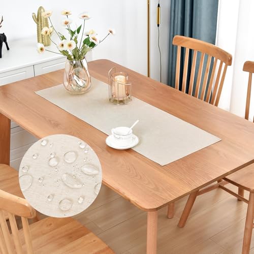 Nacuci Farmhouse Rustic Table Runner Neutral Faux Linen Table Runners Water Resistant Short Table Runner 36 inches for Living Room Dresser Bedroom Kitchen Dining Party 13x36 Inch - Image 1