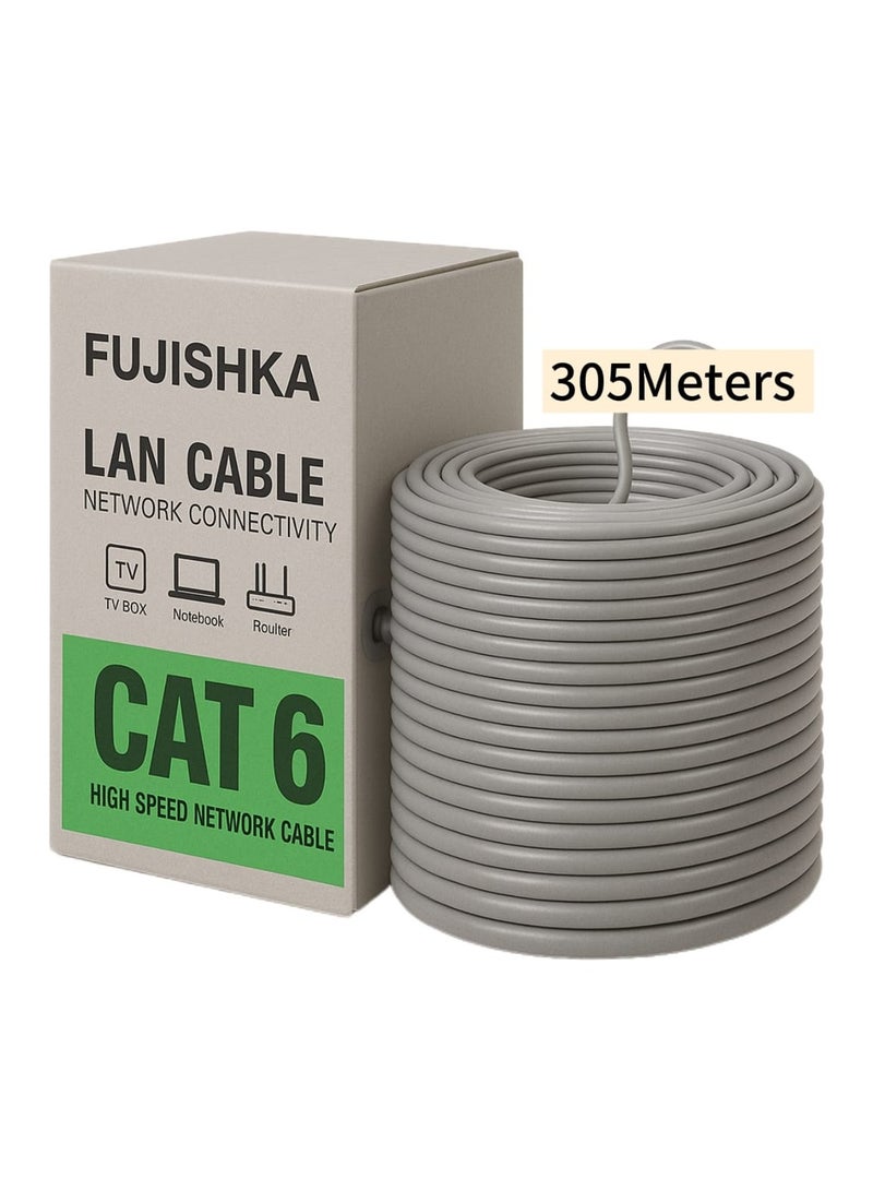 FUJISHKA CAT6 Ethernet Cable – 305 Meters, Silver Gray, 23AWG, 70 Core, High-Speed LAN Cable for Home & Office Networking, CCTV, and Telecommunication - Image 1