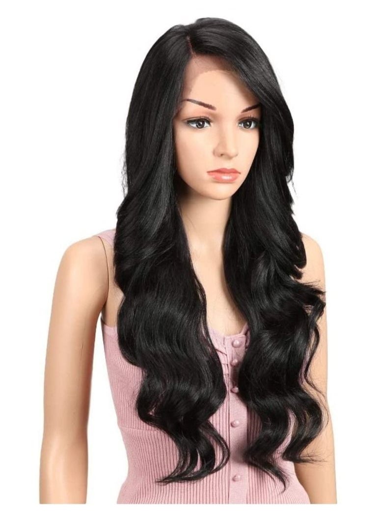 Estelle - 24 Big Curly Wavy Supreme Free Parting HD Lace Frontal Wigs With Baby Hair High Temperature Synthetic Wigs For Black Women 180% Density Natural Black Color Wigs Natural Black 1B - Image 1