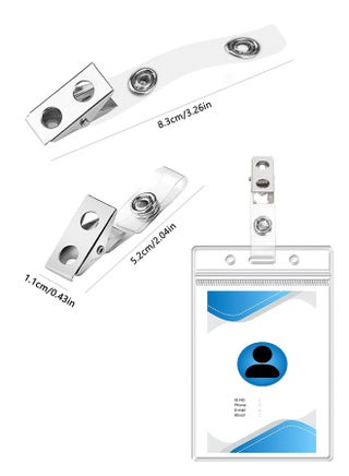 50pcs Metal Badge Clips with Clear PVC Straps, Premium Double Hole ID Holder Clip for ID Cards, Badge Holders, Name Tags Work Badges - view 3