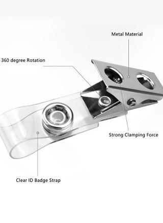 50pcs Metal Badge Clips with Clear PVC Straps, Premium Double Hole ID Holder Clip for ID Cards, Badge Holders, Name Tags Work Badges - view 2