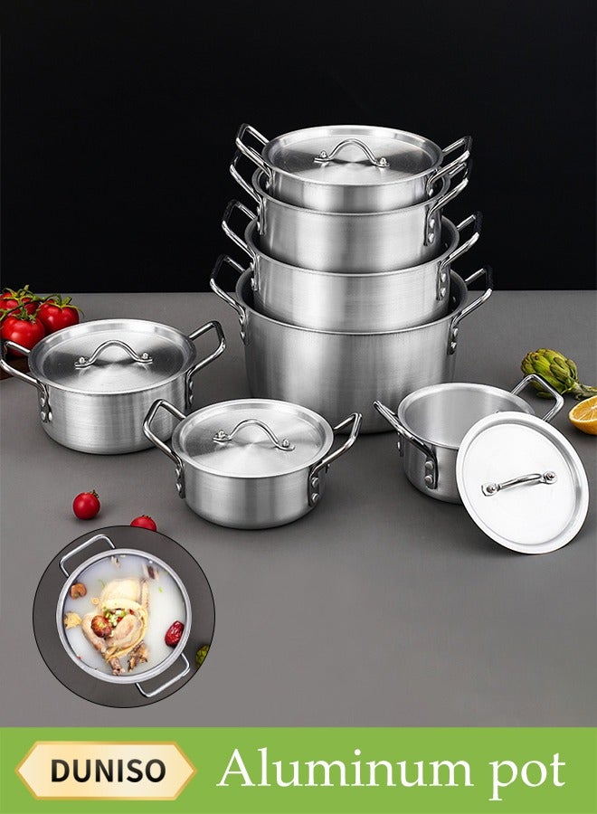 DUNISO 7-Piece Aluminum Cooking Pot Set With Lids And Handles, Large, Medium And Small, Suitable For Stews, 14 Cm / 16 Cm / 18 Cm / 20 Cm / 22 Cm / 24 Cm / 26 Cm Pots - Image 1