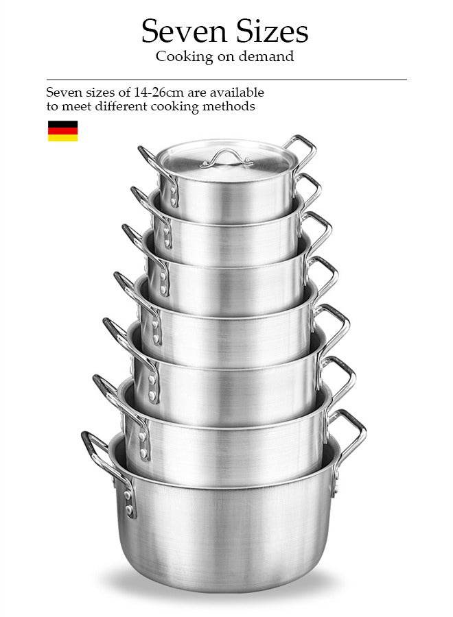 DUNISO 7-Piece Aluminum Cooking Pot Set With Lids And Handles, Large, Medium And Small, Suitable For Stews, 14 Cm / 16 Cm / 18 Cm / 20 Cm / 22 Cm / 24 Cm / 26 Cm Pots - Image 2