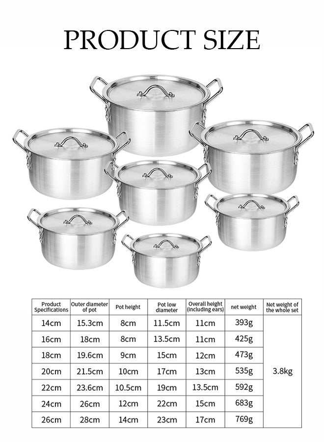 DUNISO 7-Piece Aluminum Cooking Pot Set With Lids And Handles, Large, Medium And Small, Suitable For Stews, 14 Cm / 16 Cm / 18 Cm / 20 Cm / 22 Cm / 24 Cm / 26 Cm Pots - Image 3