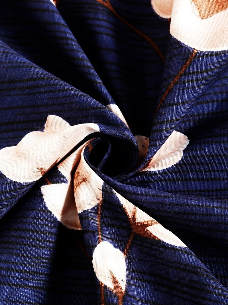 Fashion String 144TC Microfibre Midnight Floral Bloom Blue Double Bedsheet with 2 Pillow Covers - Image 5