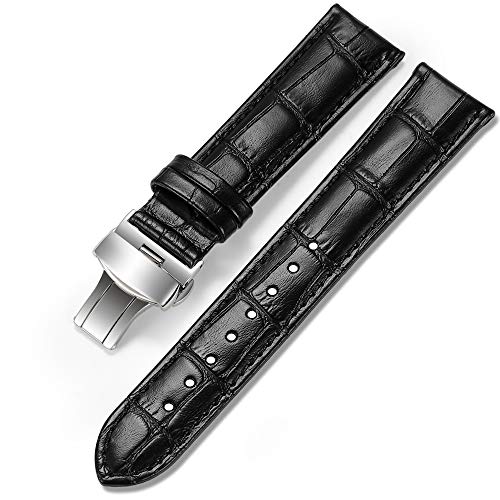 iStrap Leather Watch Band -Alligator Grain Embossed Pattern Calfskin Replacement Strap-Stainless Steel Deployment Buckle with Push Buttons-Bracelet for Men Women-18mm 19mm 20mm 21mm 22mm 24mm - Image 1