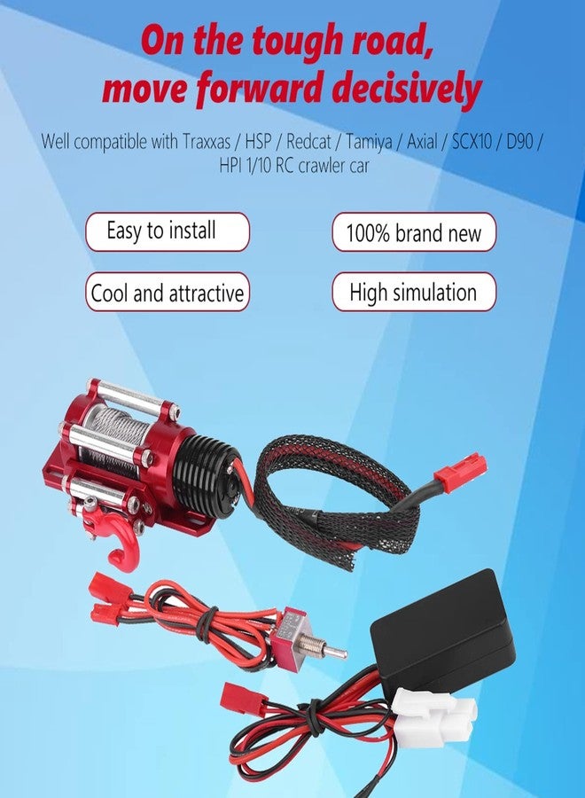 Akozon 1.9 Beadlock Wheels,RC Winch,1/10 Scale RC Metal Steel RC Crawler Winch RC Model Vehicle Winch with Remote Controller for Traxxas HSP Redcat Tamiya Axial SCX10 D90 HPI 1:10 RC Crawler Climbing Cars - Image 2